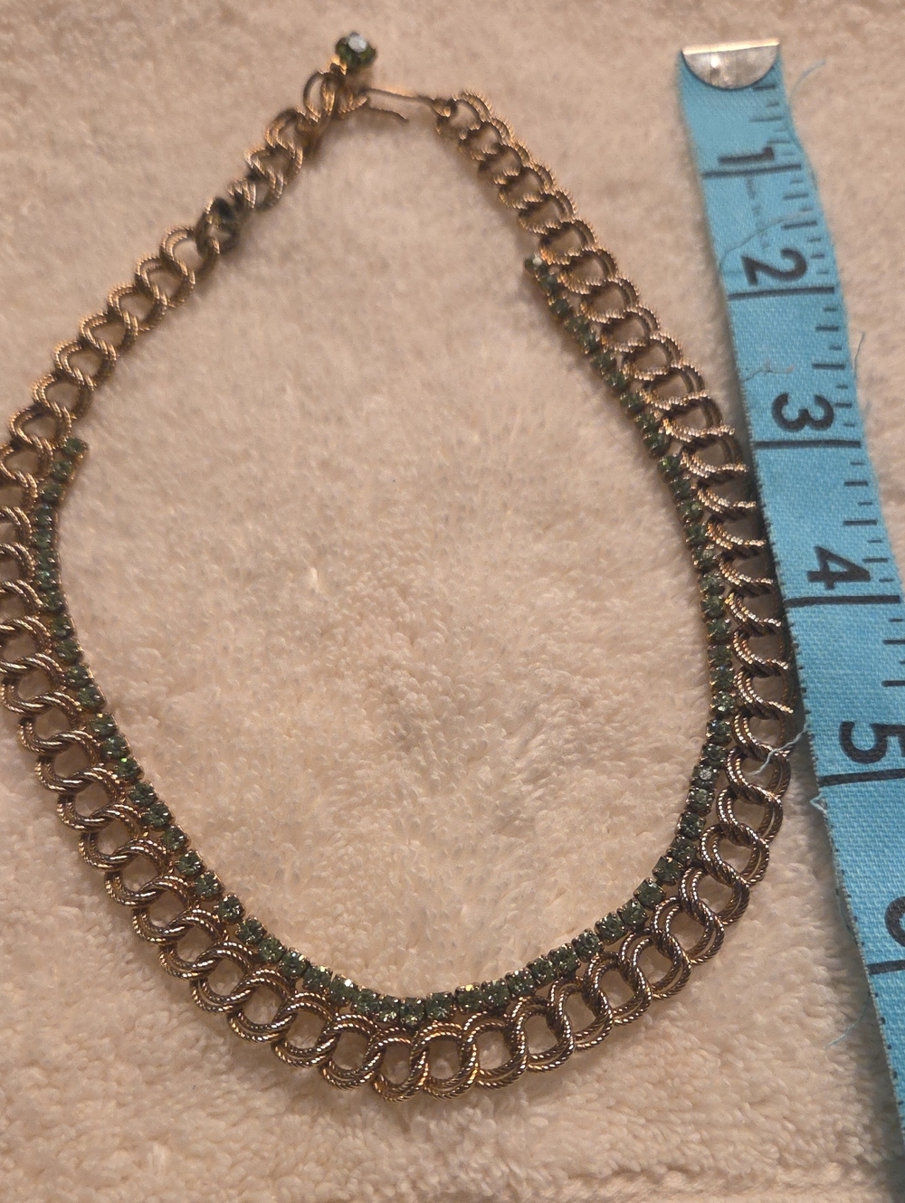 Gold-Tone Women's Chain Necklace with Green Rhinestones